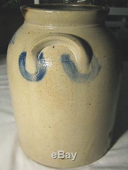 # 2 Hartford Connecticut Antique Primitive Salt Glaze Stoneware Crock Blue Slip