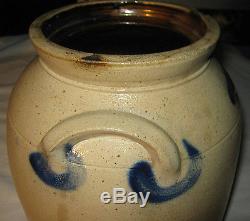 # 2 Hartford Connecticut Antique Primitive Salt Glaze Stoneware Crock Blue Slip