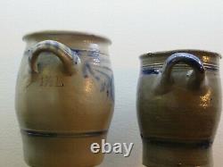 2x Westerwald Germany salt glaze ceramic stoneware with blue designs around 1860