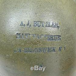 3 Antique Stoneware Crock Jug Lot A. J. BUTTLER Cobalt Decorated New Brunswick NJ