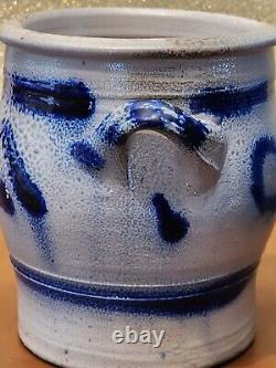 3 Antique Westerwald German Salt Glazed Crocks Blue Cobalt Design