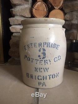 3 Gallon Enterprise Pottery Company Stoneware Crock New Brighton Pennsylvania