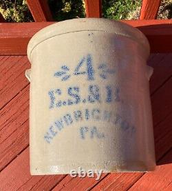 #4 ES&B Newbrighton PA Antique Four-Gallon Salt-Glazed Stoneware Pickle Crock