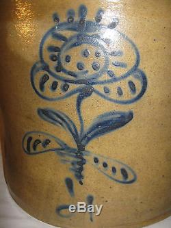 4 Gal Lg. Antique Country Primitive Stoneware Flower Plant USA Folk Art Crock