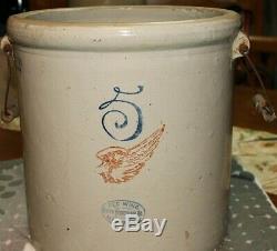 5 GALLON RED WING UNION STONEWARE CROCK PAT 1915 Wooden Handles