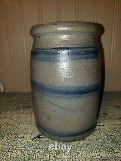 6 3/4 Pa Striper Crock Primitive A Small Size Salt Glaze Stoneware