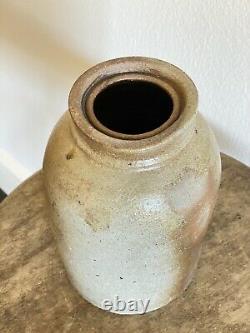 8 x 6 19th C Salt Glazed Stoneware Storage Canning Tobacco Oyster Jar Crock