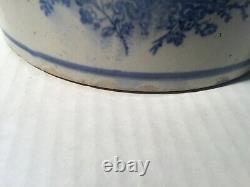 9 Large 3/4 Gallon 6# Double Blue Band Floral White Stoneware Butter Crock+Lid