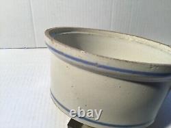 9 Large 3/4 Gallon 6# Double Blue Band Floral White Stoneware Butter Crock+Lid