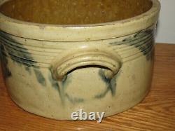 ANTIQUE BLUE DECORATED STONEWARE CAKE CROCK / Exceptional Condition