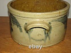 ANTIQUE BLUE DECORATED STONEWARE CAKE CROCK / Exceptional Condition
