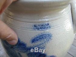 ANTIQUE BLUE DECORATED STONEWARE CROCK / Double stamped LYONS on the shoulder