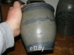 ANTIQUE BLUE DECORATED WESTERN Pa. STONEWARE STRIPED CROCK