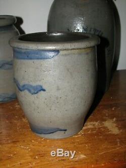 ANTIQUE BLUE DECORATED WESTERN Pa. STONEWARE STRIPED CROCK