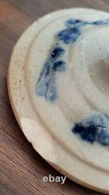 ANTIQUE BLUE STONEWARE Boston Baked Beans Crock Vtg pottery crock