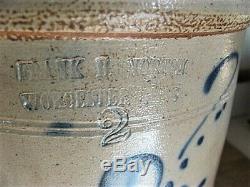 ANTIQUE FRANK B NORTON WORCESTER MA 2 Gal CROCK Stoneware Cobalt Blue Salt Glaze