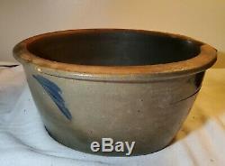ANTIQUE GREY & BLUE STONEWARE CROCK with SPOUT CRAFTED IN TOP RARE SIZE NICE SHAPE