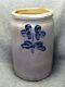 Antique Stoneware Salt Glazed Crock Cobalt Blue On Gray Foliate Decoration I