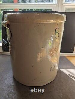 ANTIQUE VINTAGE 8 GALLON RED WING CROCK with HANDLES1915 With 4 Inch Wing