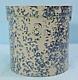 Antique Vtg. Dark Blue & White Sponge Stoneware Butter Crock Withlid