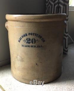 ANTIQUE Vintage Macomb Pottery Co Macomb, ILL Stoneware 20 Gallon Huge Rare