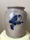 Antq. 2 Gal. Salt Glaze Stoneware A. K. Ballard Full Front Floral Crock Withlid
