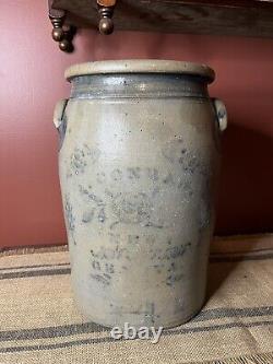 A. Conrad New Geneva Pennsylvania PA Salt Glazed Stoneware Crock 4 Gallon 70-'82