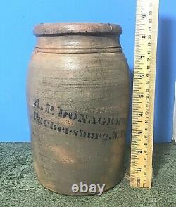 A. P. Donaghho, Parkersburg, W Va Stoneware Wax Sealer Canning Jar 8 1/2 tall