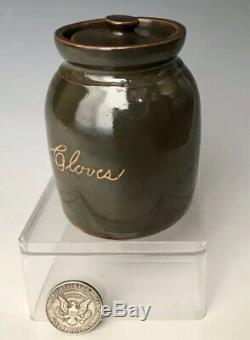 A+ Rare Bennington, VT Little Brown Antique Stoneware Spice Jar Crock Jug with Lid
