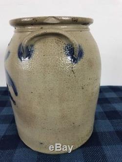 A Very Nice Antique Cowden & Wilcox Harrisburg, PA Stoneware Crock Double Flower