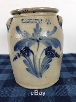 A Very Nice Antique Cowden & Wilcox Harrisburg, PA Stoneware Crock Double Flower