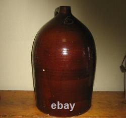 Albany Slip Stoneware Crock Jug Five Gallon Antique Country Primitive Pottery