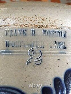 American stoneware handled crock Frank B Norton Worcester, Mass 2 gallon crock