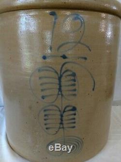 Antique 12 Gal Minnesota Red Wing Double Ribcage Cobalt Blue Stoneware Crock
