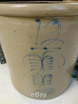 Antique 12 Gal Minnesota Red Wing Double Ribcage Cobalt Blue Stoneware Crock