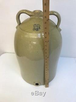 Antique 12 Gallon Double Handle Stoneware Pottery Crock Salt Glaze Jug 2 Handle