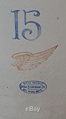 Antique 15 Gallon Patent 1915 Red Wing Stoneware Crock Original Handles Vintage