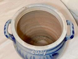 Antique 1800's handmade stoneware salt glazed crock pottery jug vase with handle 6