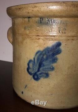 Antique 1800s Stoneware Salt Glaze Jug Crock E. & L. P Norton Bennington VT Flower