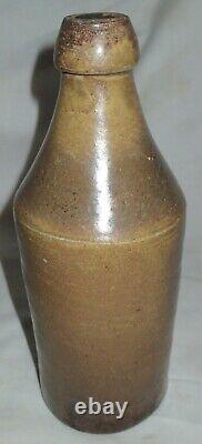 Antique 1850' Primitive H. F. Clark Stoneware Beer Bottle Crock Jug Chicopee Mass