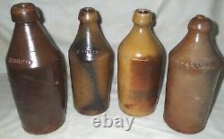 Antique 1850' Primitive H. F. Clark Stoneware Beer Bottle Crock Jug Chicopee Mass