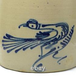 Antique 1860's White's Utica'Neurotic Fantail Bird' Decorated Stoneware Crock