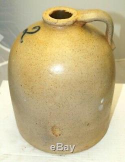 Antique 1860s 90s Stoneware 2 Gallon Salt Glaze Beehive Jug Crock Churn