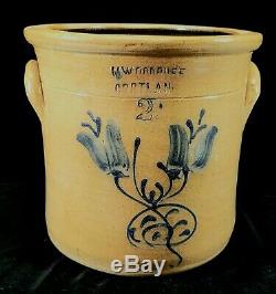 Antique 1860s Salt Glazed Stoneware Madison Cortland NY 2Gal Crock 9.5x9.5 EXC