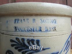 Antique 1865 SMALL 1 Gallon Norton Worcester Bird Decorated Stoneware Crock