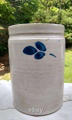 Antique 1870s Cobalt Blue Salt Glazed Decorated Stoneware Crock Jar Maryland