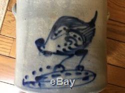 Antique 1880 NY Stoneware 2 Gallon Crock Chicken Pecking Corn EXCELLENT