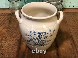 Antique 1896 Gustavsberg Pottery Urn / Crock w Handles Handpainted Blue Design