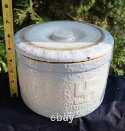 Antique 1900 Red Wing Stoneware Blue Band 5Lb Butter Crock Churn RARE PATTERN