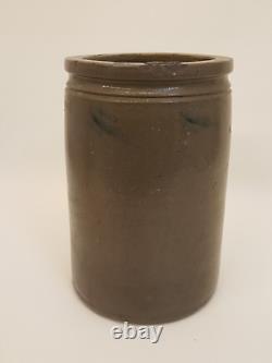 Antique 1900s Miller Woodard stoneware crock salt glaze blue dash 1 gal Strasbur